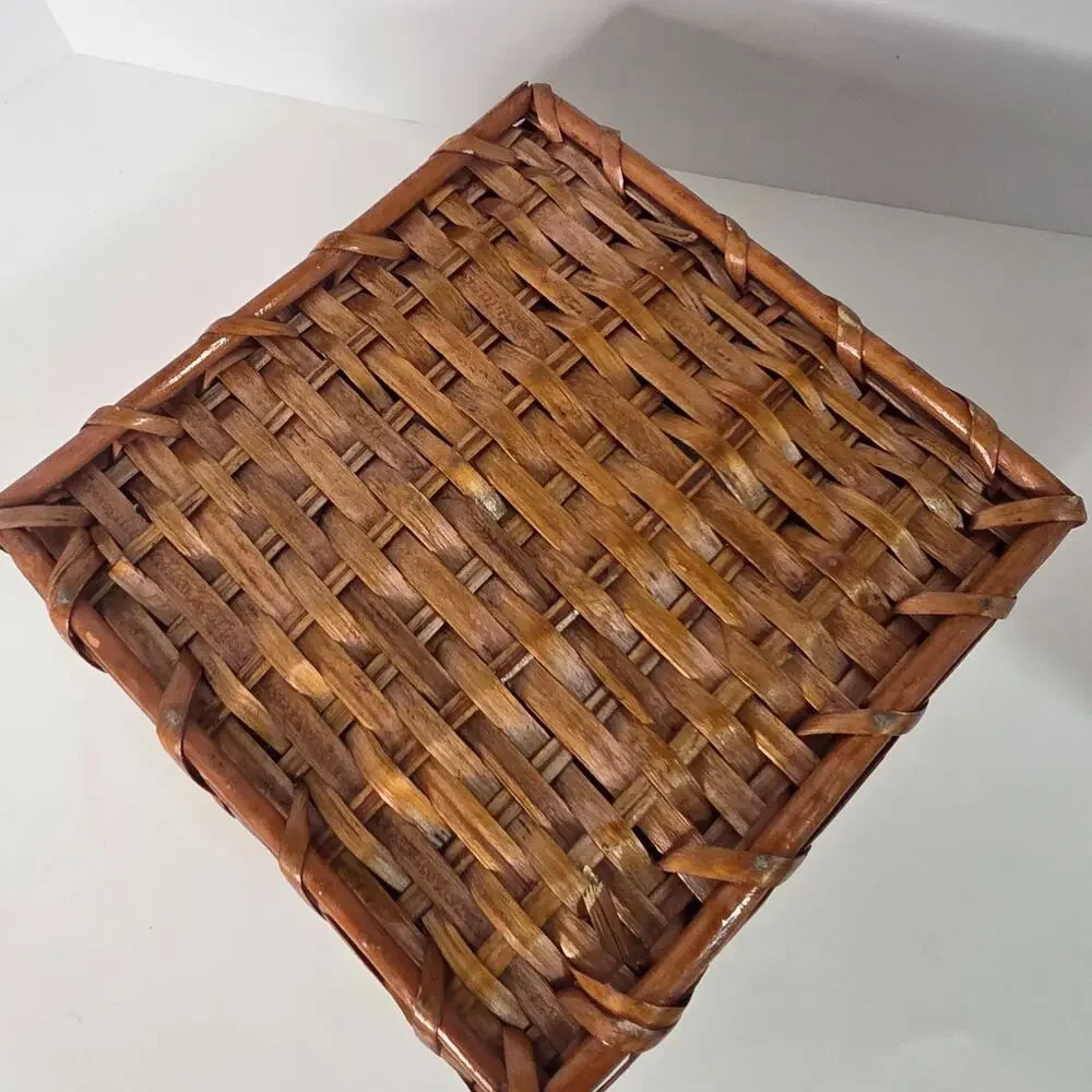 Brown Rectangular Wicker Storage Basket Rustic Farmhouse Organizer